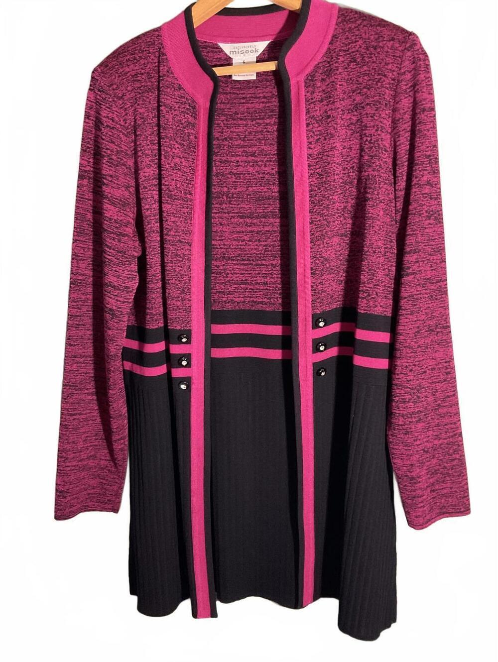 Exclusively Misook Chic Black and Pink Cardigan with Button Details S